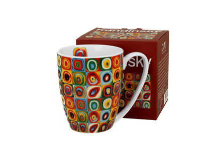 DUO ART GALLERY Klassischer Becher 360 ml SQUARES WITH CIRCLES inspired by W. Kandinsky, New Bone China Porzellan