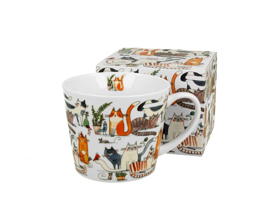 DUO ANIMALS Becher 600 ml CAT'S WORLD - LAZY CATS aus New Bone China Porzellan