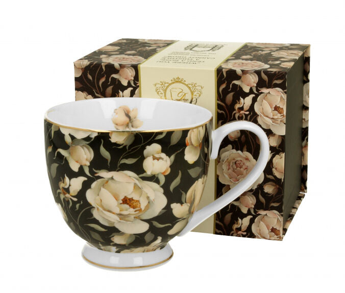 DUO GOLDEN LINE Becher mit Fuß 530 ml ENGLISH ROSES BLACK, New Bone China Porzellan – Bild 2