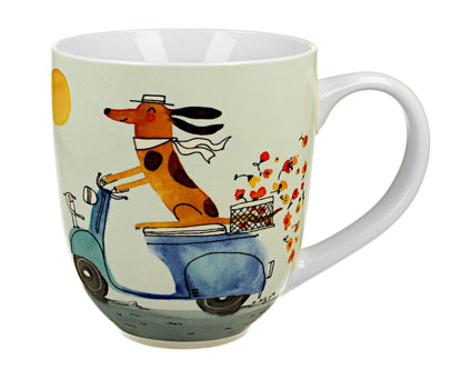DUO Dogs World JUMBO XXL Becher 1000 ml DOG ON A SCOOTER, New Bone China Porzellan