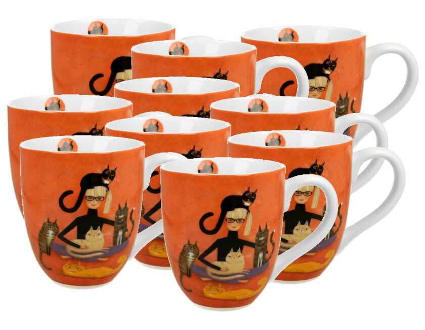 10er SET DUO ANIMALS XXL Jumbo Becher 1000 ml Cat’s World CINDY & KITTIES New Bone China Porzellan