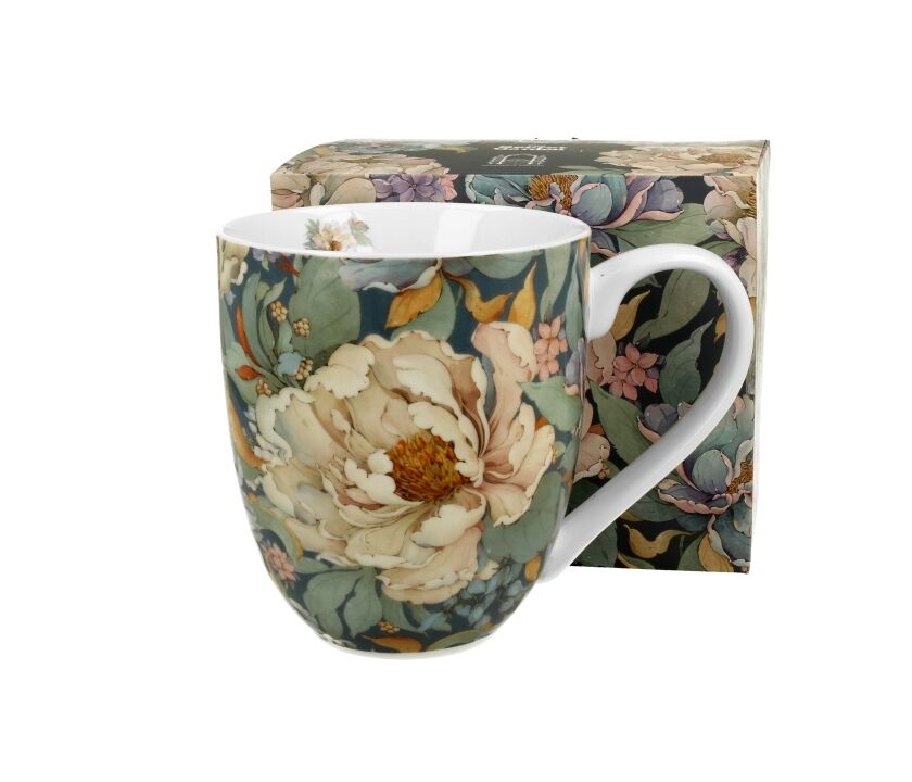 DUO FLOWERS ROYAL XXL Becher 1000 ml PEONY BLUE (Pfingstrose) New Bone China Porzellan
