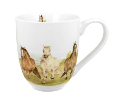 DUO ANIMALS XXL Becher 1000 ml PFERDE (Horses at Gallop) New Bone China Porzellan