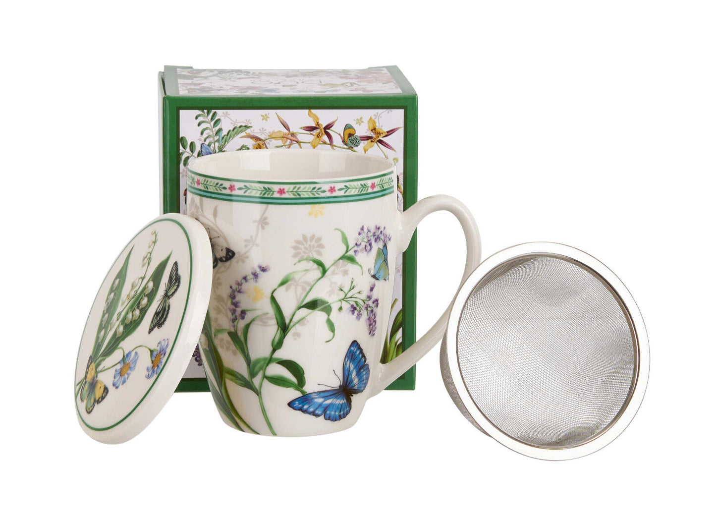 DUO Becher FLOWER DREAM, 360 ml, mit Teesieb und Deckel, New Bone China Porzellan