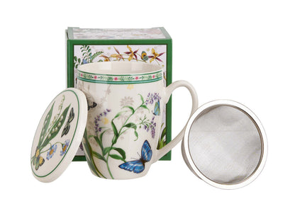 DUO Becher FLOWER DREAM, 360 ml, mit Teesieb und Deckel, New Bone China Porzellan