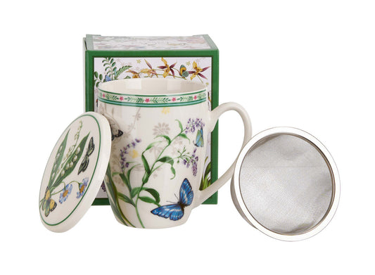 DUO Becher FLOWER DREAM, 360 ml, mit Teesieb und Deckel, New Bone China Porzellan