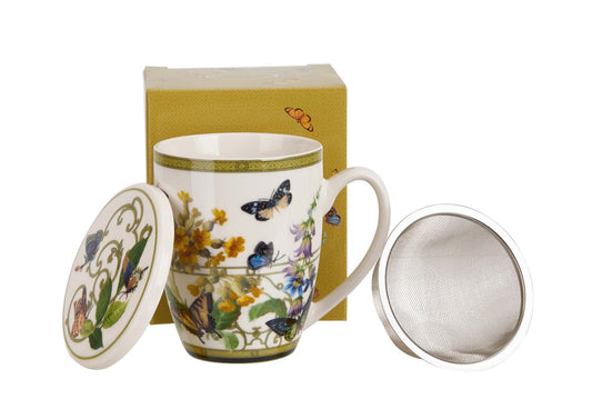 DUO Becher FLORAL RHAPSODY, 360 ml, mit Teesieb und Deckel, New Bone China Porzellan
