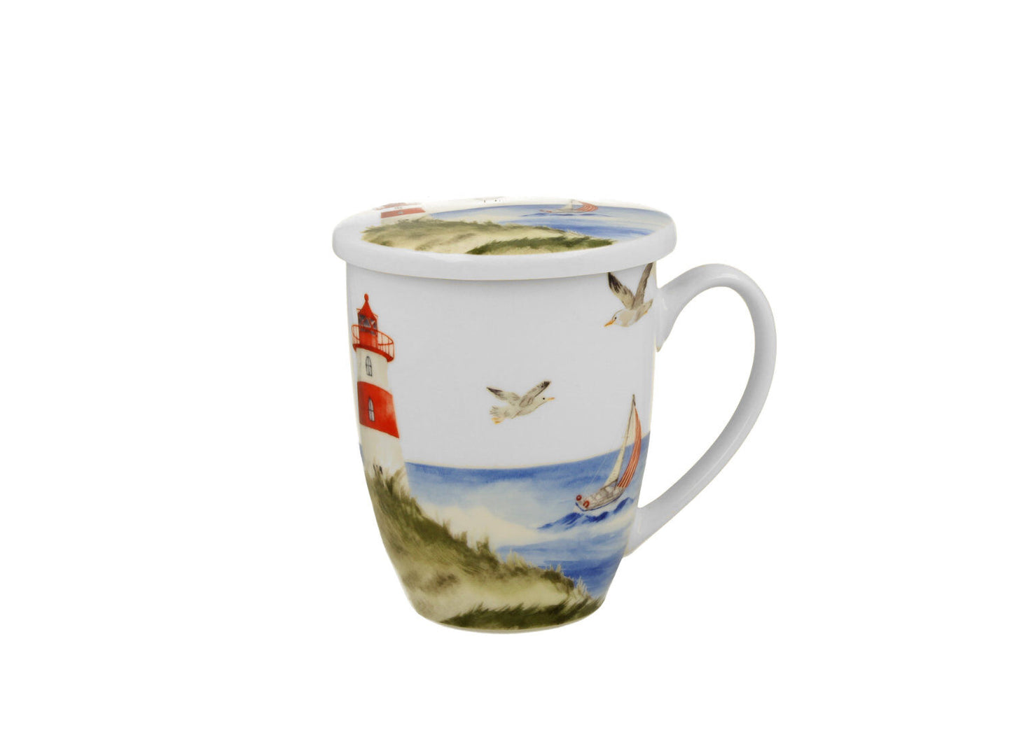 DUO Seaside Becher 360 ml LIGHTHOUSE (Leuchtturm) mit Teesieb, New Bone China Porzellan – Bild 2
