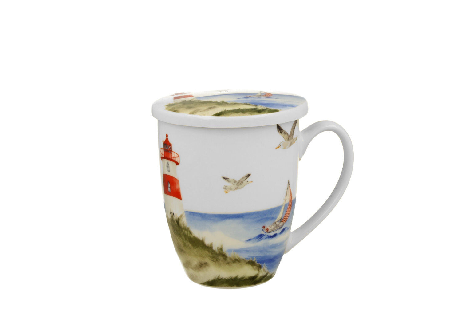 DUO Seaside Becher 360 ml LIGHTHOUSE (Leuchtturm) mit Teesieb, New Bone China Porzellan – Bild 2