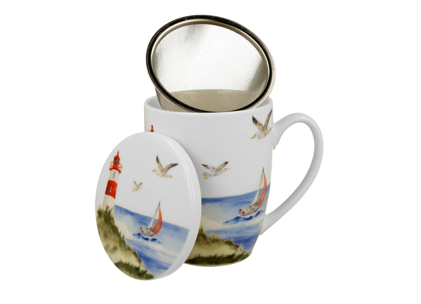 DUO Seaside Becher 360 ml LIGHTHOUSE (Leuchtturm) mit Teesieb, New Bone China Porzellan – Bild 3
