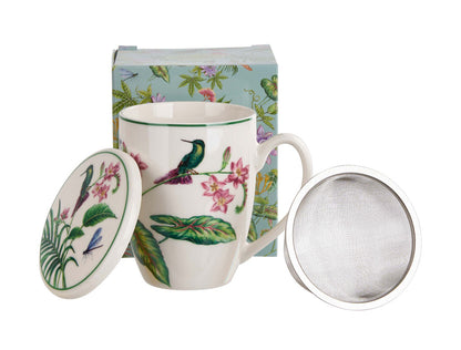 DUO Becher SOUND OF PARADISE, 360 ml, mit Teesieb und Deckel, New Bone China Porzellan