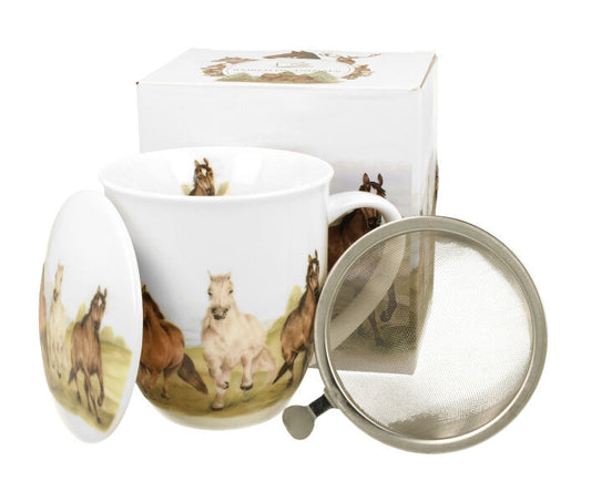 DUO World of Animals PFERDE (Horses at Gallop) 400 ml Becher mit Teesieb New Bone China Porzellan – Bild 3