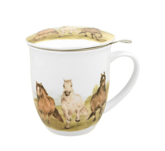 DUO World of Animals PFERDE (Horses at Gallop) 400 ml Becher mit Teesieb New Bone China Porzellan – Bild 4