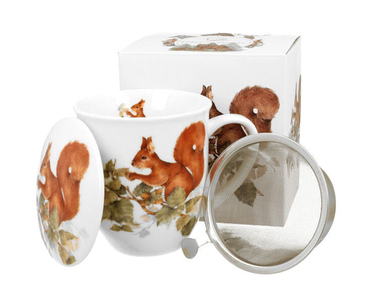 DUO World of Animals Eichhörnchen (Squirrel) 400 ml Becher mit Teesieb New Bone China Porzellan