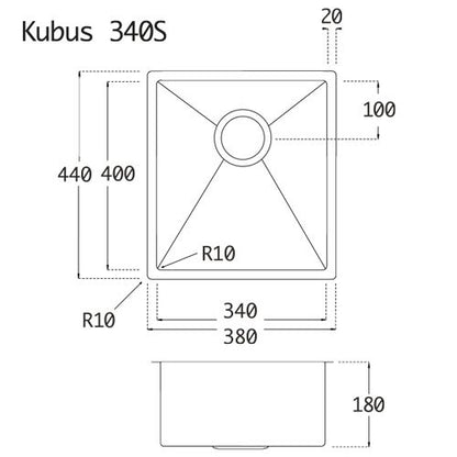 Lavabo KUBUS 340 soft Edelstahlspüle mit Raumsparventil / Ausschnittmaß: 360 x 420 / Spüle / Lavabo / Designspüle – Bild 2