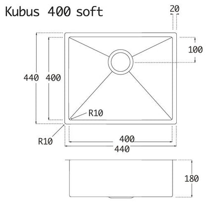 Lavabo KUBUS 400 soft Edelstahlspüle mit Raumsparventil / Ausschnittmaß: 420 x 420 / Spüle / Lavabo / Designspüle – Bild 2