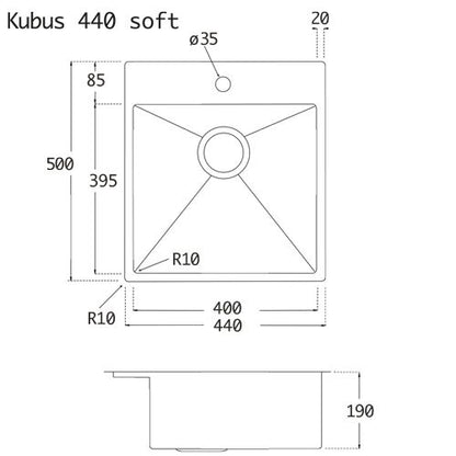 Lavabo KUBUS 440 soft Edelstahlspüle mit Raumsparventil / Ausschnittmaße: 420 x 480 / Spüle / Lavabo / Designspüle – Bild 2