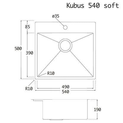 Lavabo KUBUS 540 soft Edelstahlspüle mit Raumsparventil / Ausschnittmaße: 510 x 470 / Spüle / Lavabo / Designspüle – Bild 2