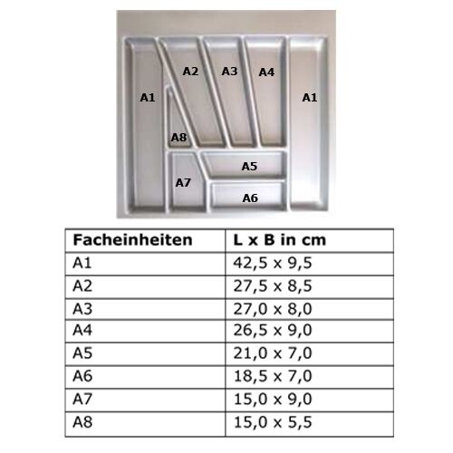 Besteckeinsatz UNIVERSAL60 mit 9-Facheinteilung (B 501-540 x T 440-520 mm) / Besteckkasten / Besteckeinsätze