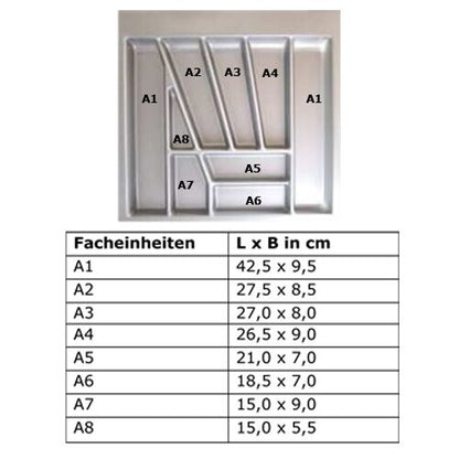 Besteckeinsatz UNIVERSAL60 mit 9-Facheinteilung (B 501-540 x T 440-520 mm) / Besteckkasten / Besteckeinsätze