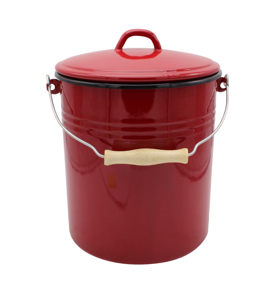 Karl Krüger Mülleimer 5 Liter aus Haushaltemaille in rot mit Deckel