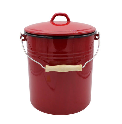 Karl Krüger Mülleimer 5 Liter aus Haushaltemaille in rot mit Deckel