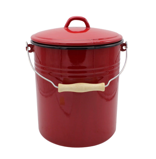 Karl Krüger Mülleimer 5 Liter aus Haushaltemaille in rot mit Deckel