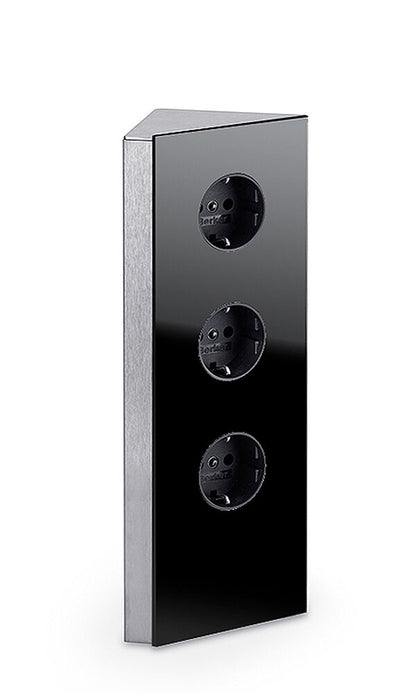 MIRA Eck Glas Eck-Steckdosenelement SCHWARZ - Schuko 3-fach / Steckdosen