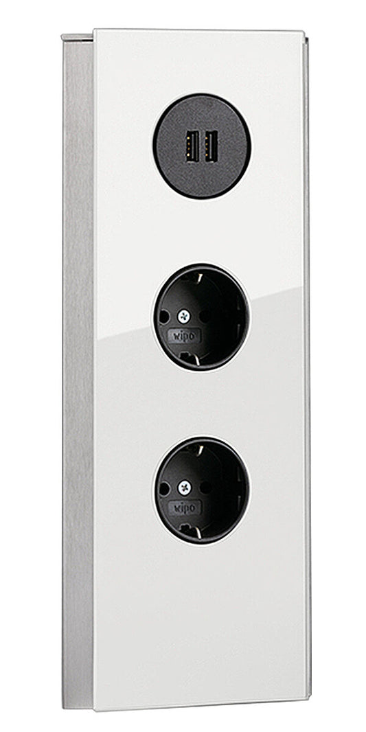 MIRA Eck Glas USB A Eck-Steckdose WEISS - 2-fach Schuko und 2-fach USB Charger / Steckdosen