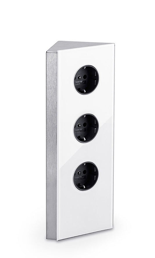 MIRA Eck Glas Eck-Steckdosenelement WEISS - Schuko 3-fach / Steckdosen