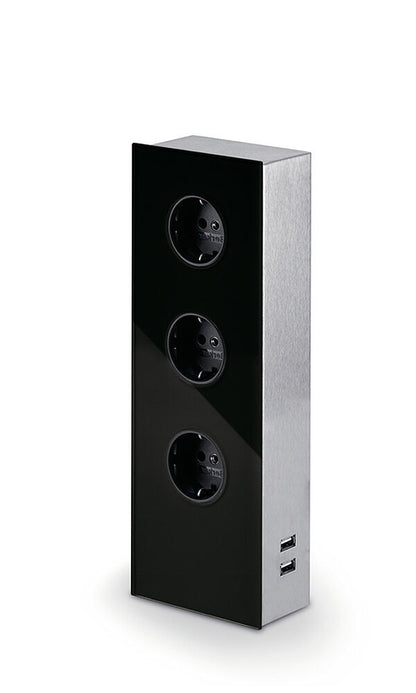 MIRA Glas-USB Steckdosenelement SCHWARZ - Schuko 3-fach und 2-fach USB Charger / Steckdosen / USB-Port