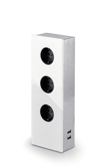 MIRA Glas-USB Steckdosenelement WEISS - Schuko 3-fach und 2-fach USB Charger / Steckdosen / USB-Port
