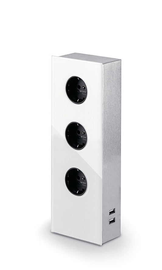 MIRA Glas-USB Steckdosenelement WEISS - Schuko 3-fach und 2-fach USB Charger / Steckdosen / USB-Port