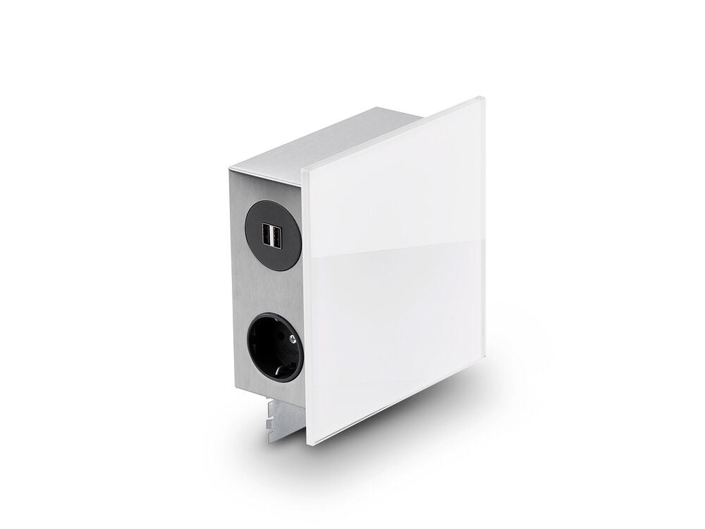 MIRA Quad Glas-USB Steckdosenelement WEISS - Schuko 3-fach und 2-fach USB / Steckdosen / USB-Port