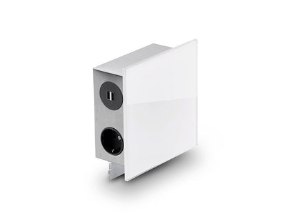 MIRA Quad Glas-USB Steckdosenelement WEISS - Schuko 3-fach und 2-fach USB / Steckdosen / USB-Port