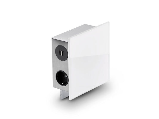 MIRA Quad Glas-USB Steckdosenelement WEISS - Schuko 3-fach und 2-fach USB / Steckdosen / USB-Port