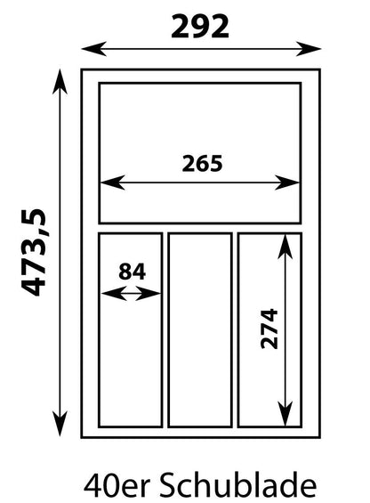 Besteckeinsatz MOVE Silbergrau, genarbt für 40er Schublade / Maße (BxT): 292 x 473,5 mm / Besteck-Einsatz / Einsatz / Besteckkasten / Schubladeneinsatz
