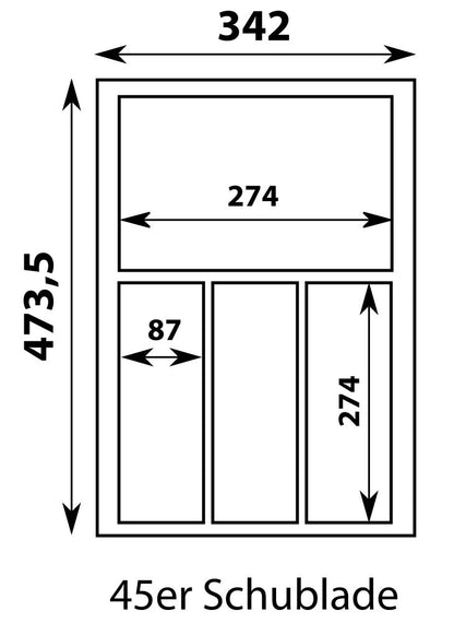 Besteckeinsatz MOVE Silbergrau, genarbt für 45er Schublade / Maße (BxT): 342 x 473,5 mm / Besteck-Einsatz / Einsatz / Besteckkasten / Schubladeneinsatz