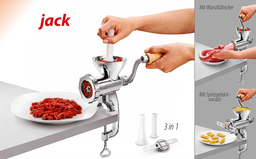 METALTEX Fleischwolf JACK aus Aluminium mit Holzkurbel / Hackbereiter