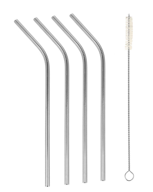 Metaltex 253181000 INOX Trinkhalme - geknickt - 4 Stk. mit Reinigungsbürste / Strohhalme