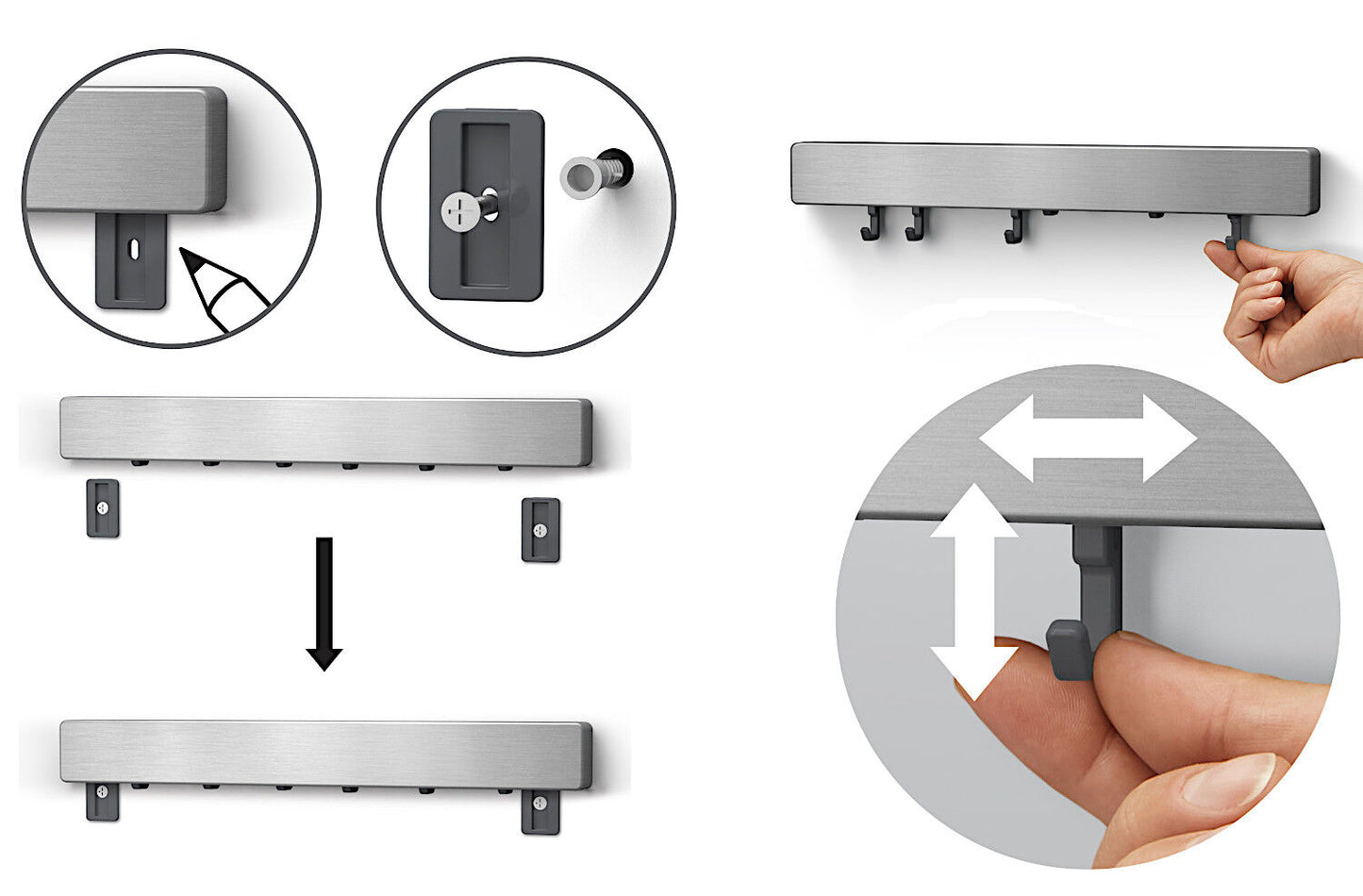 METALTEX Magnetleiste Metallika Inox mit Haken / Relingleiste