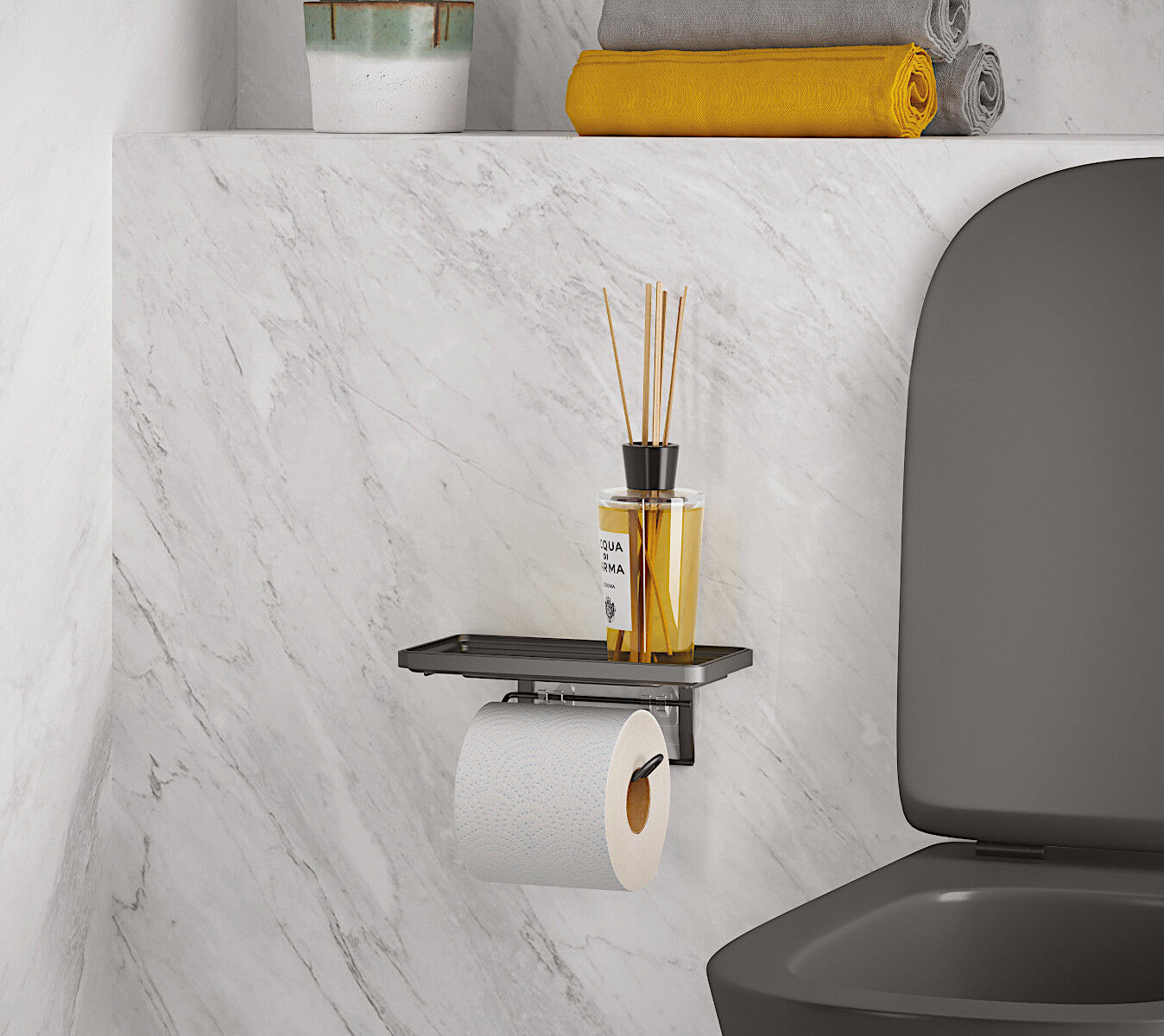 METALTEX Toilettenpapierabroller mit Ablage und U-Fix Befestigung / Klopapierhalter