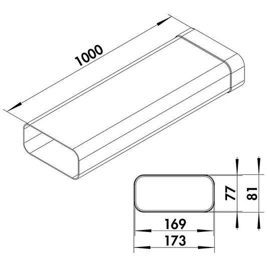 MF-VRM 1000 Lüftungsrohr mit Muffe 173a x 81a mm / Flachkanalrohr / Compair flow (System Ø 125)