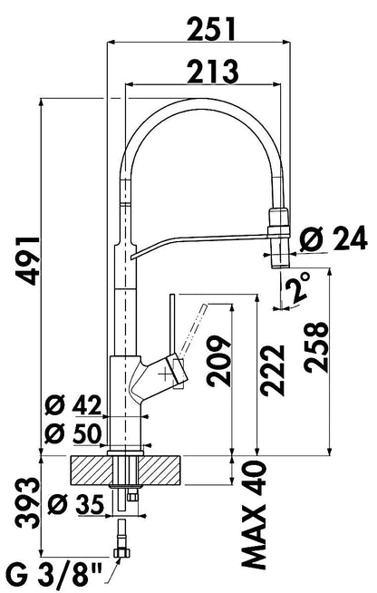 NABER Armatur Linea MIO 5 chrom, Hochdruck mit 1-Strahl-Handbrause / Küchenarmatur / Einhebelmischer – Bild 2