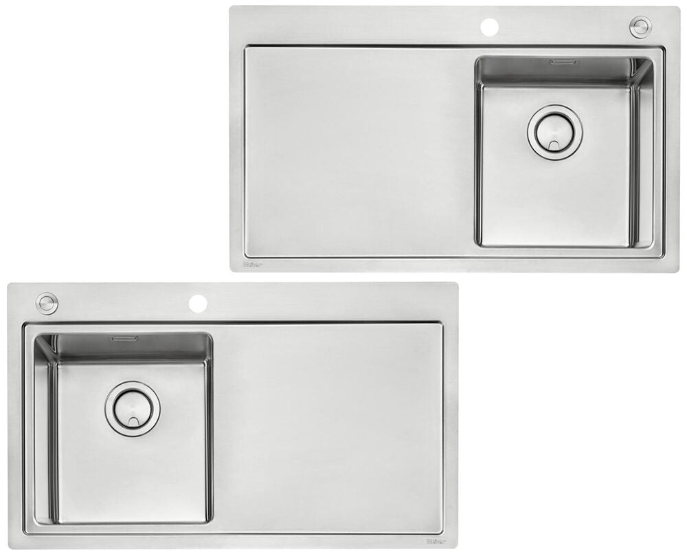NABER Spüle CORNO ORA mit Druckknopfbedienung und Armaturenbank / 45er Schrankbreite / Edelstahl