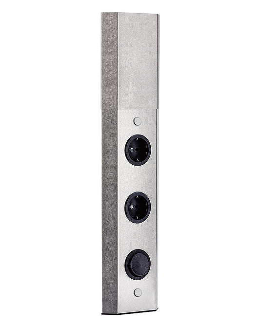 MIRA WAND 2 Steckdosenelement 2-fach aus Edelstahl mit Schalter für Beleuchtung / Steckdosen / Steckdosenleiste