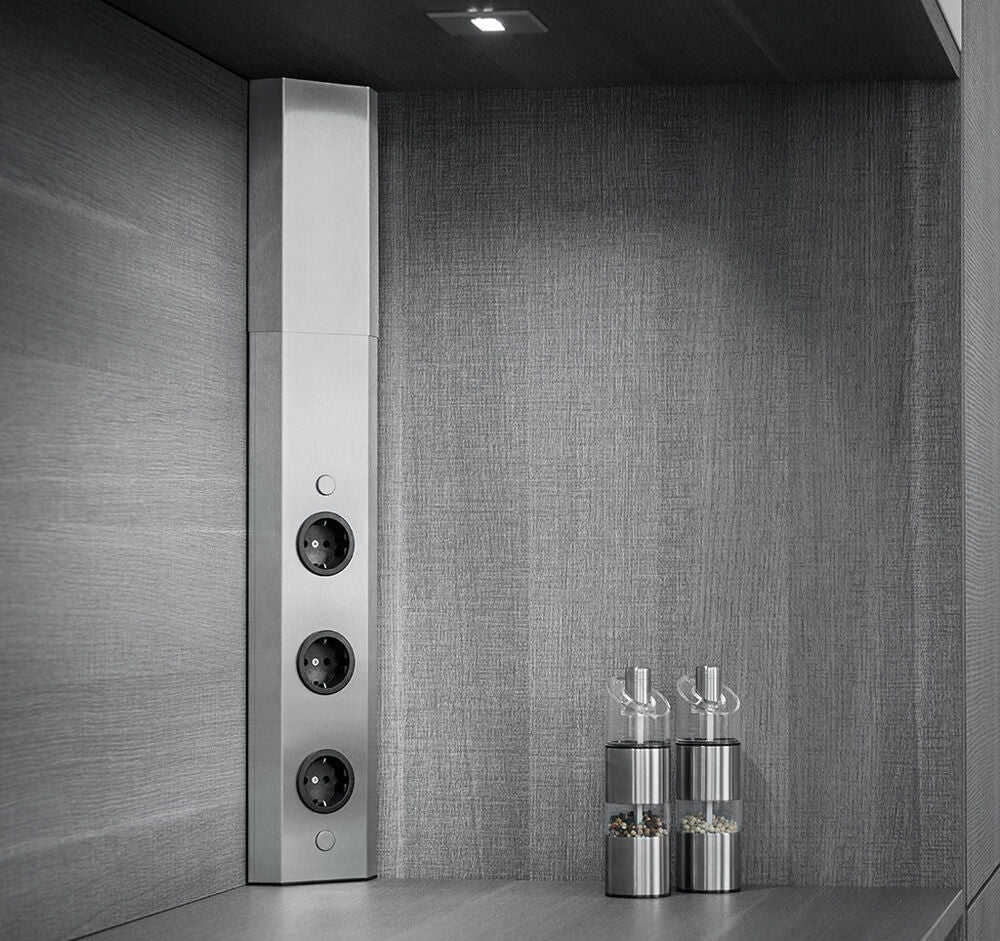 MIRA ECK 2 Eck-Steckdosenelement 2-fach aus Edelstahl mit Schalter für Beleuchtung / Steckdosen / Steckdosenleiste – Bild 3