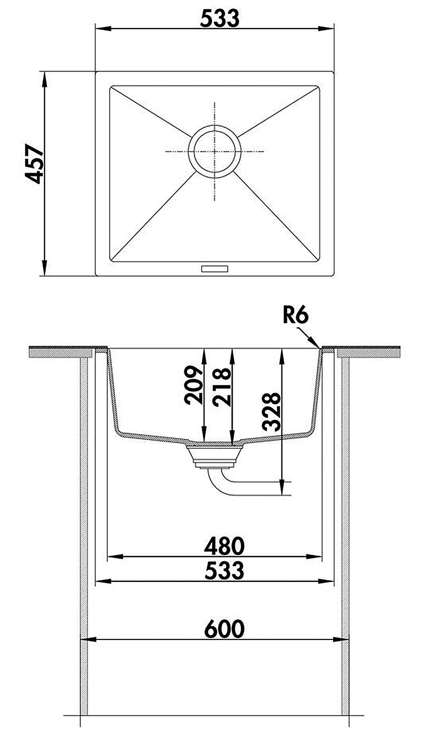 NABER Spüle SINGOLI 600 mit Drehexcenter / Cin-Nagranit / Unterbau
