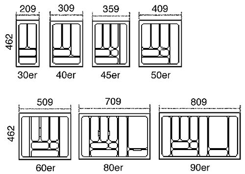 Besteckeinsatz NOBILIA-45 mit 7-Facheinteilung, B 359 x T 462 mm / Schubladeneinsatz