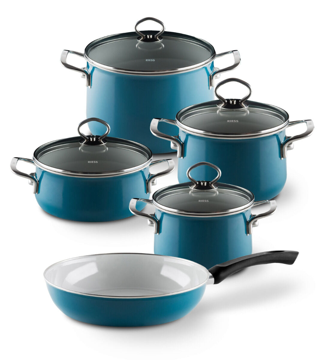 RIESS 0558-010 RIESS Emaille Topfset 5-tlg. Nouvelle extra stark, Aquamarine